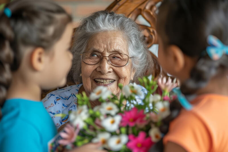 Senior lady with flowers